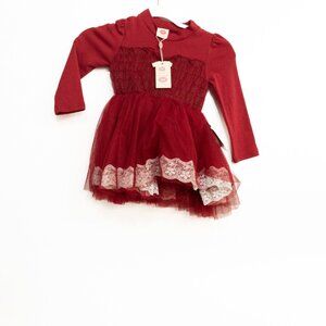 YY Kids Girls Red White Cotton Tutu Dress Floral Lace Long Sleeve Pullover 7